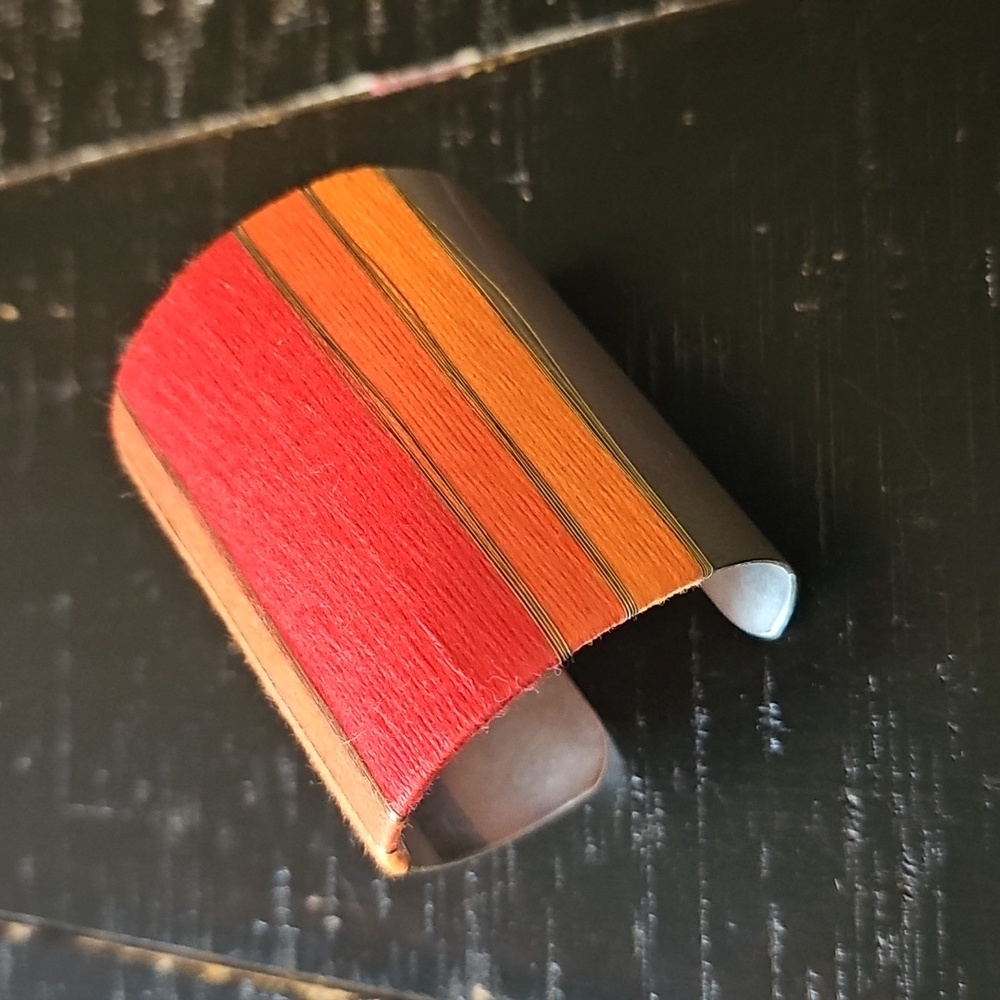 Vintage 80s Style Orange Red & Silver Cuff Bracelet